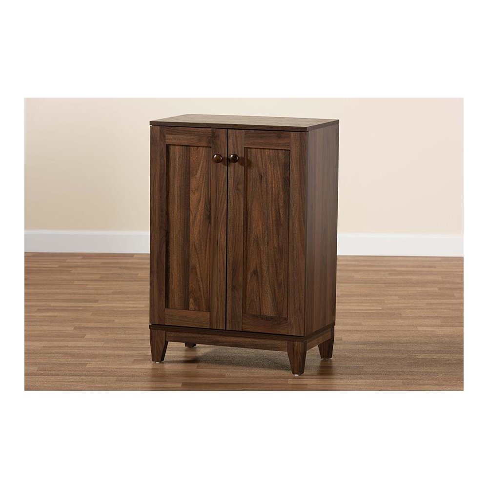 Walnut Brown Finished Wood 2-Door Shoe Storage Cabinet. Picture 9