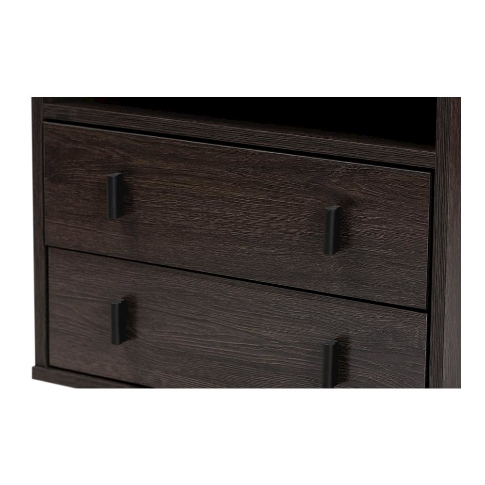 Dark Brown Finished Wood and Black Metal 2-Drawer Nightstand. Picture 5