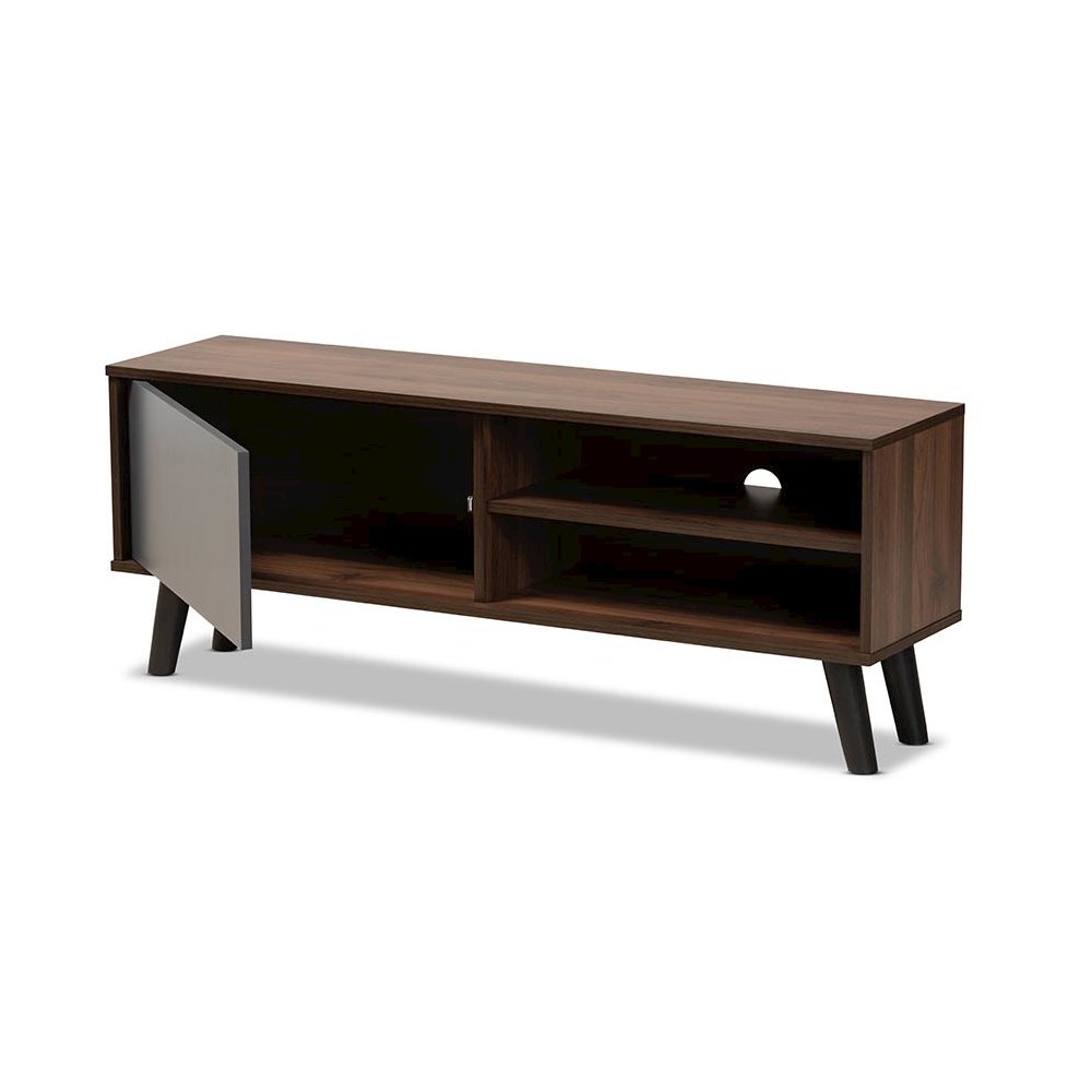 Two-Tone Walnut Brown and Grey Finished Wood TV Stand. Picture 2