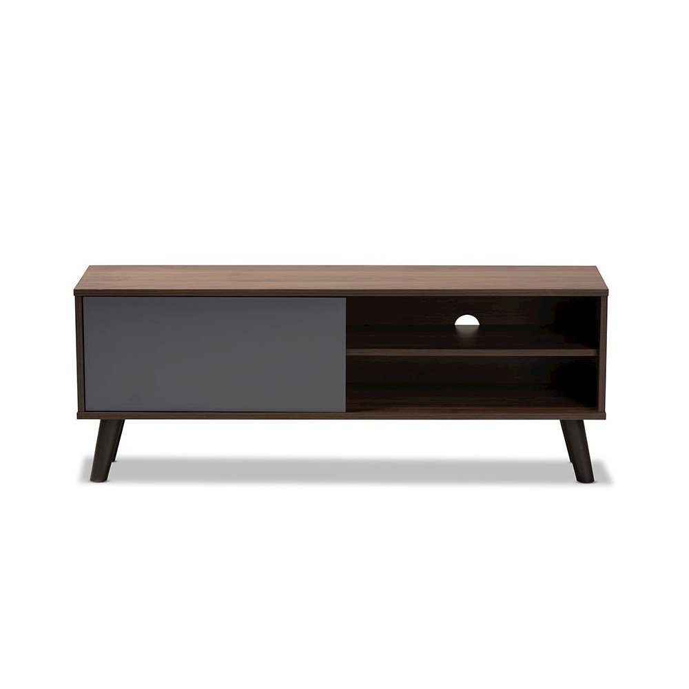 Two-Tone Walnut Brown and Grey Finished Wood TV Stand. Picture 3