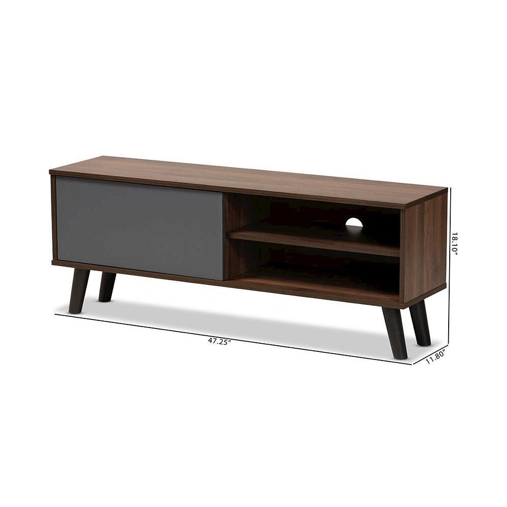 Two-Tone Walnut Brown and Grey Finished Wood TV Stand. Picture 8