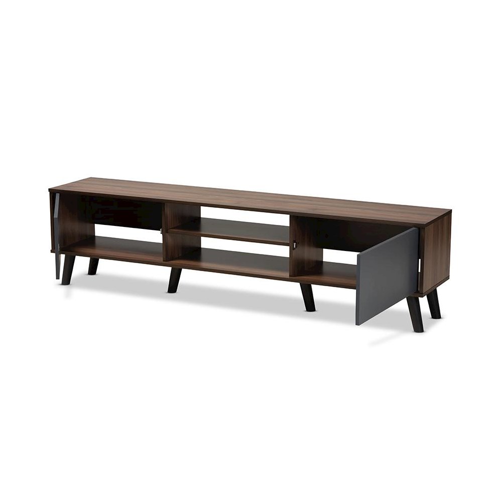 Multi-Tone Grey and Walnut Brown Finished Wood TV Stand. Picture 2