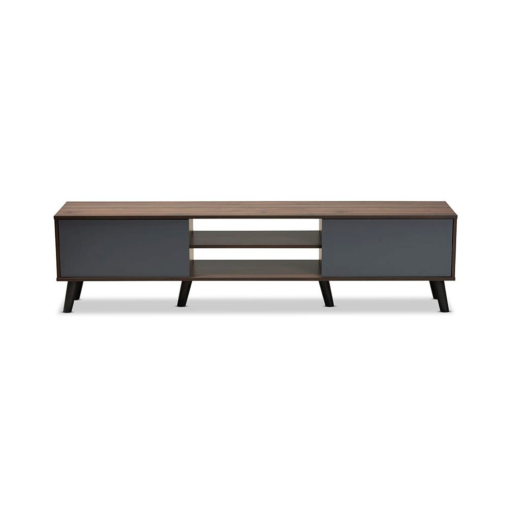 Multi-Tone Grey and Walnut Brown Finished Wood TV Stand. Picture 3