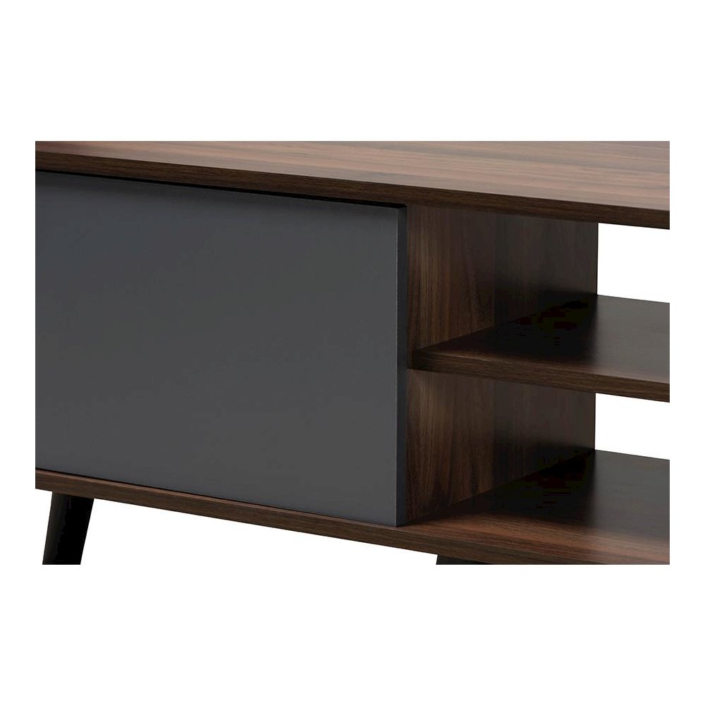 Multi-Tone Grey and Walnut Brown Finished Wood TV Stand. Picture 5