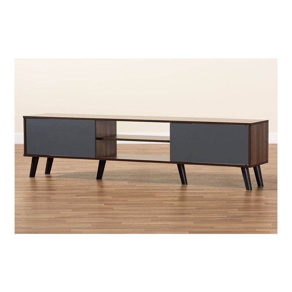 Multi-Tone Grey and Walnut Brown Finished Wood TV Stand. Picture 8