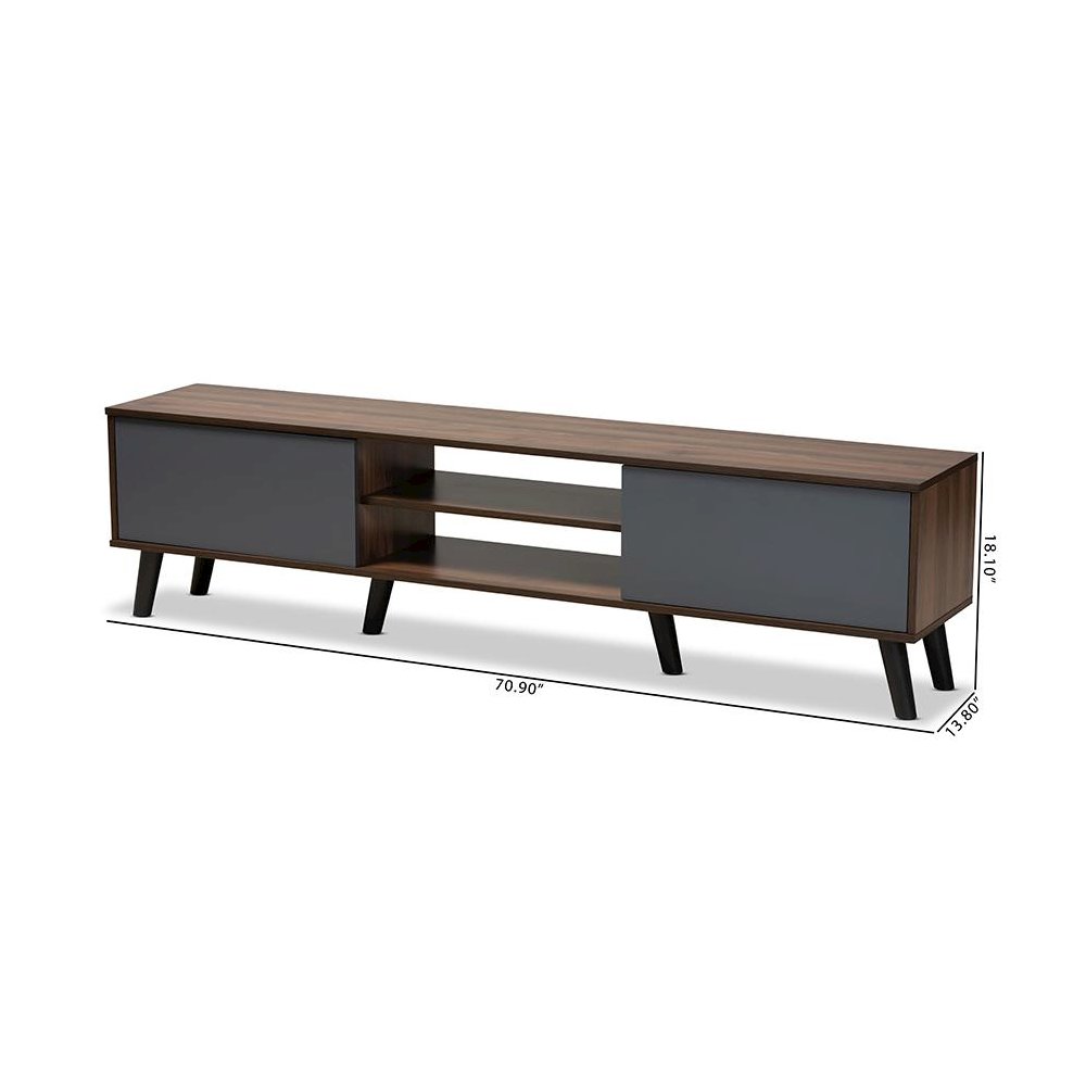 Multi-Tone Grey and Walnut Brown Finished Wood TV Stand. Picture 9