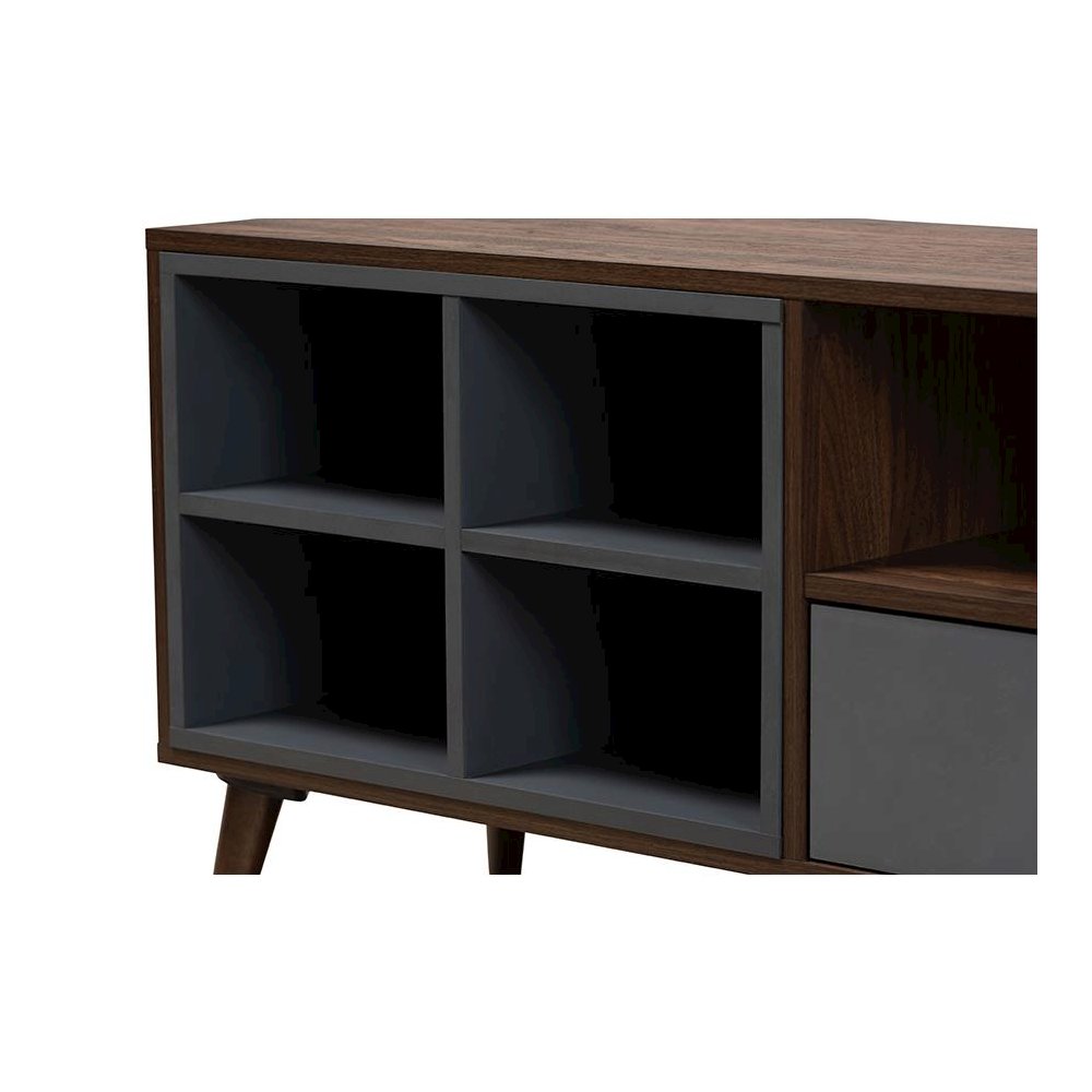 Two-Tone Grey and Walnut Brown Finished Wood 1-Drawer TV Stand. Picture 5