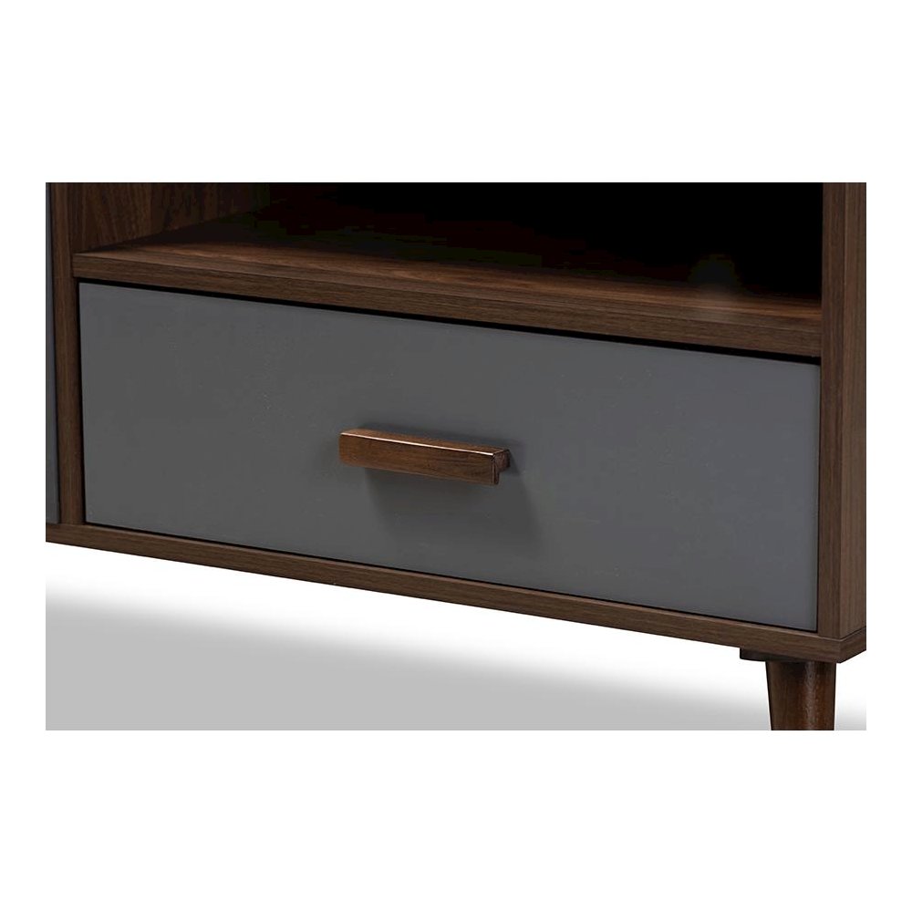 Two-Tone Grey and Walnut Brown Finished Wood 1-Drawer TV Stand. Picture 6