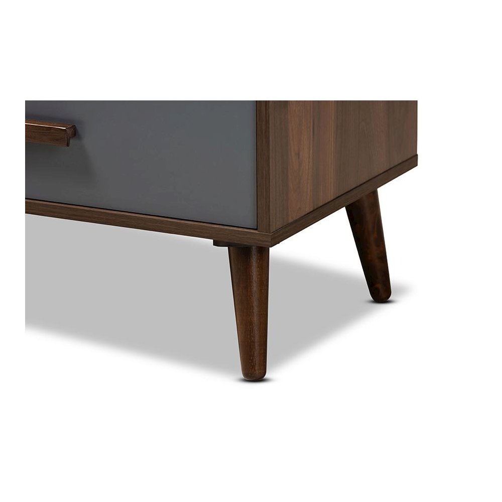 Two-Tone Grey and Walnut Brown Finished Wood 1-Drawer TV Stand. Picture 7