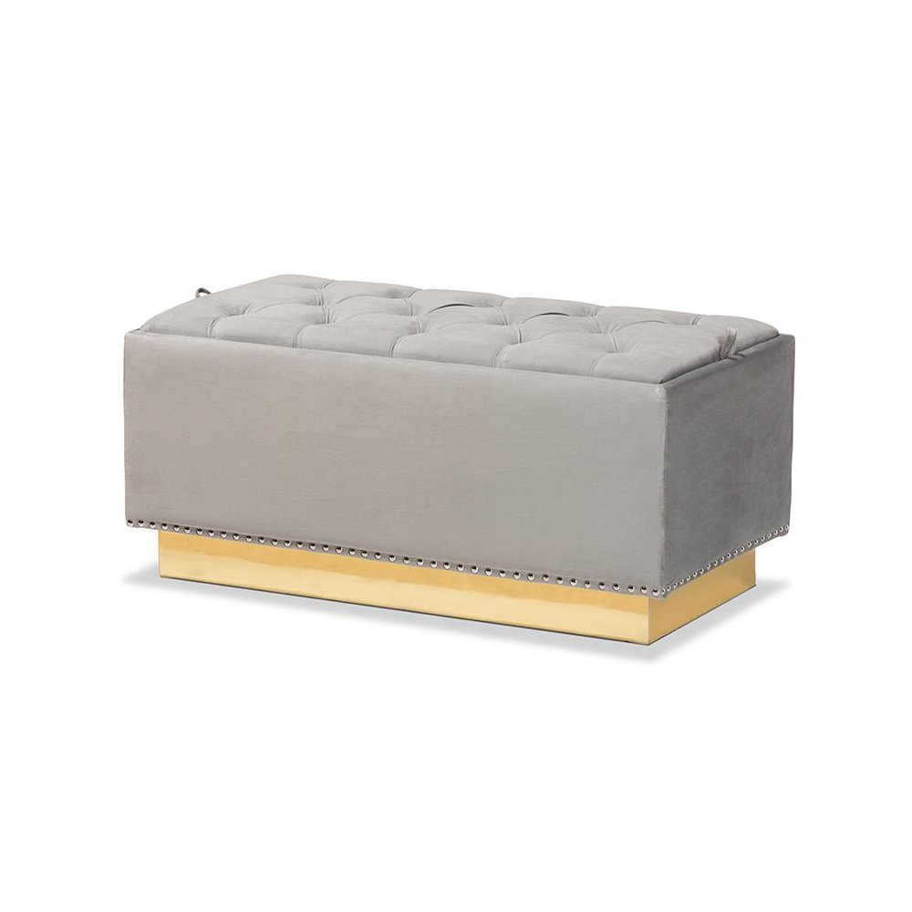 Gold PU Leather Storage Ottoman. Picture 1