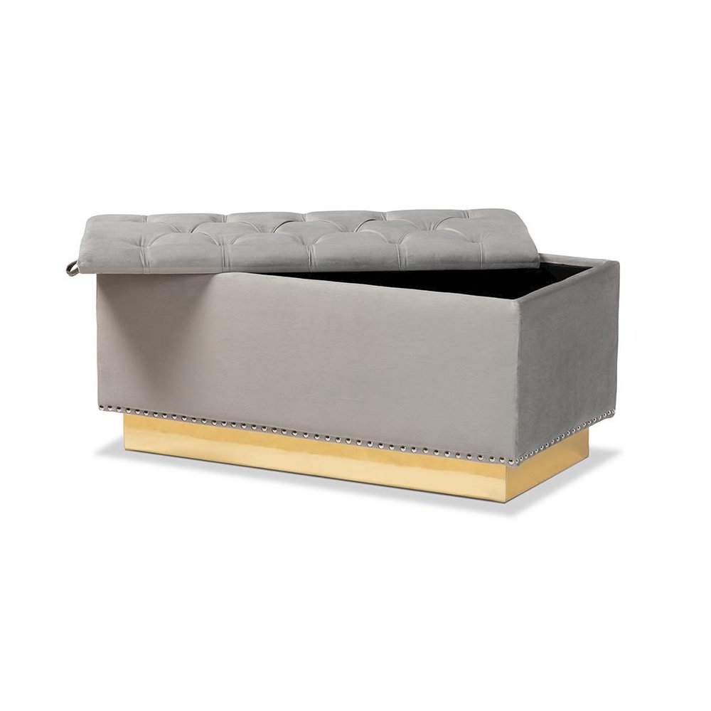 Gold PU Leather Storage Ottoman. Picture 2