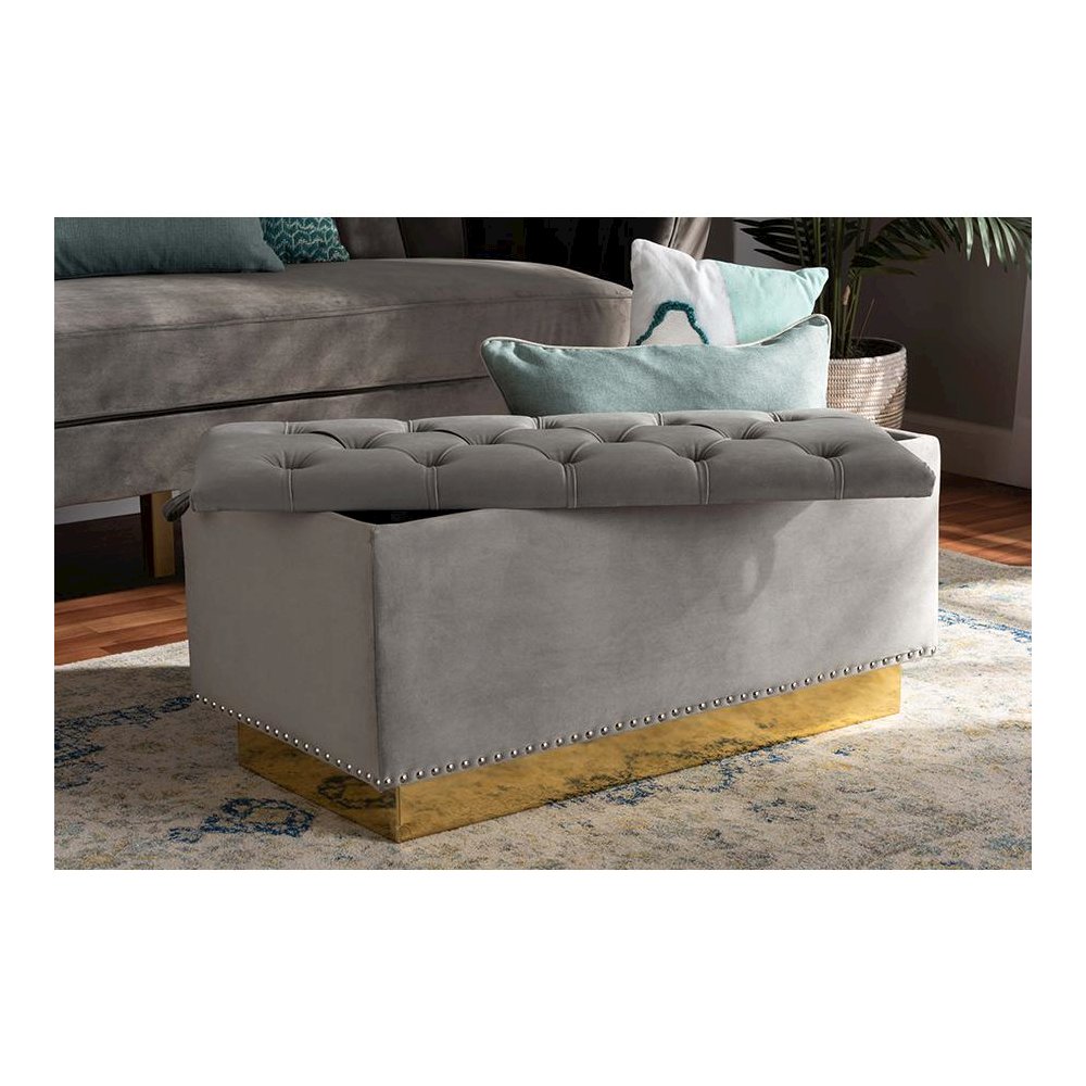 Gold PU Leather Storage Ottoman. Picture 8
