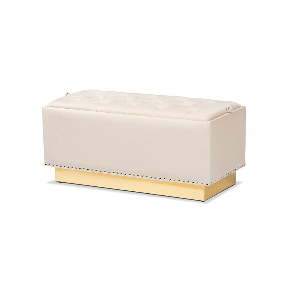 Gold PU Leather Storage Ottoman. Picture 1