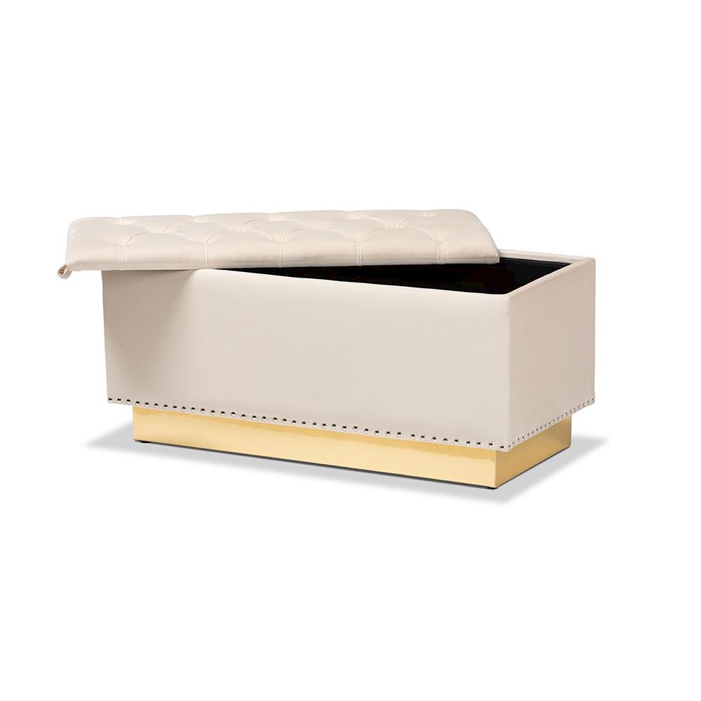 Gold PU Leather Storage Ottoman. Picture 2