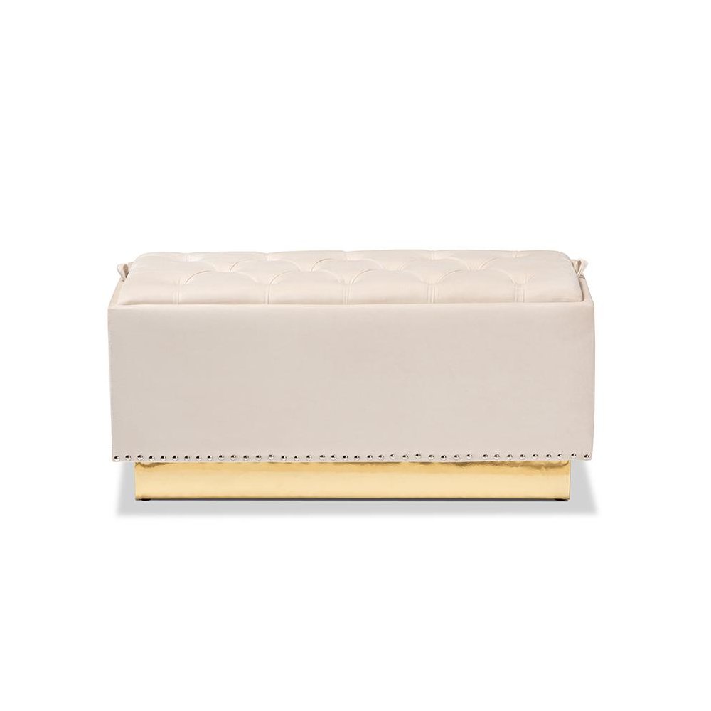 Gold PU Leather Storage Ottoman. Picture 3