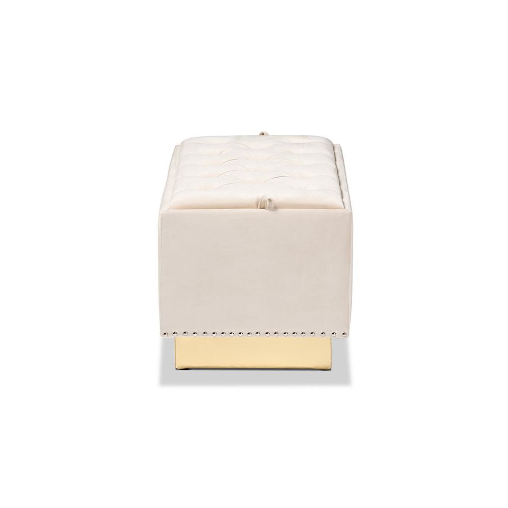 Gold PU Leather Storage Ottoman. Picture 4