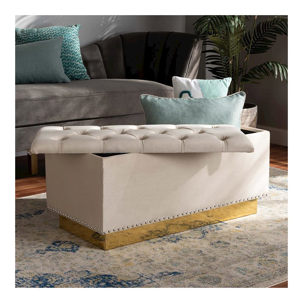Gold PU Leather Storage Ottoman. Picture 8