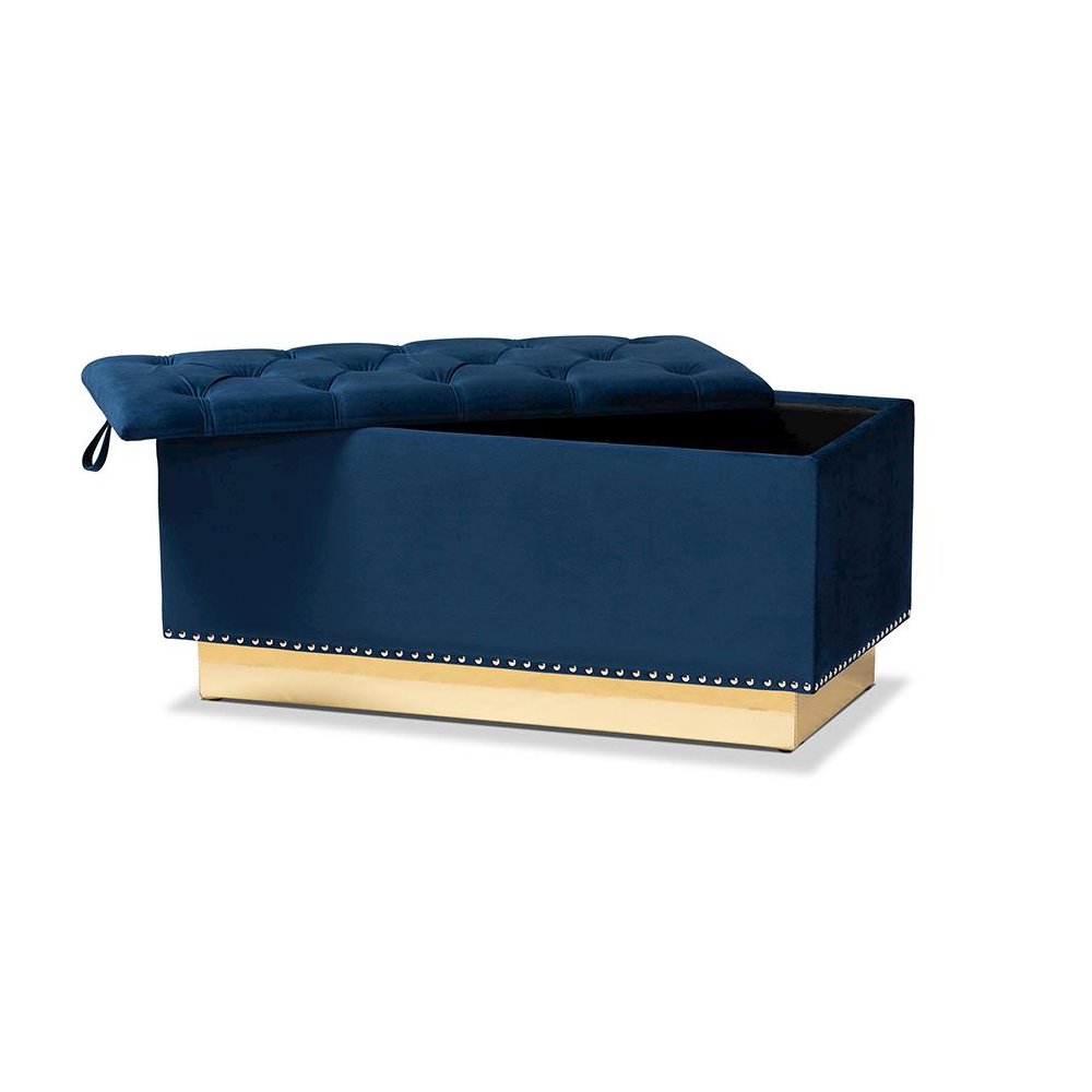 Gold PU Leather Storage Ottoman. Picture 2