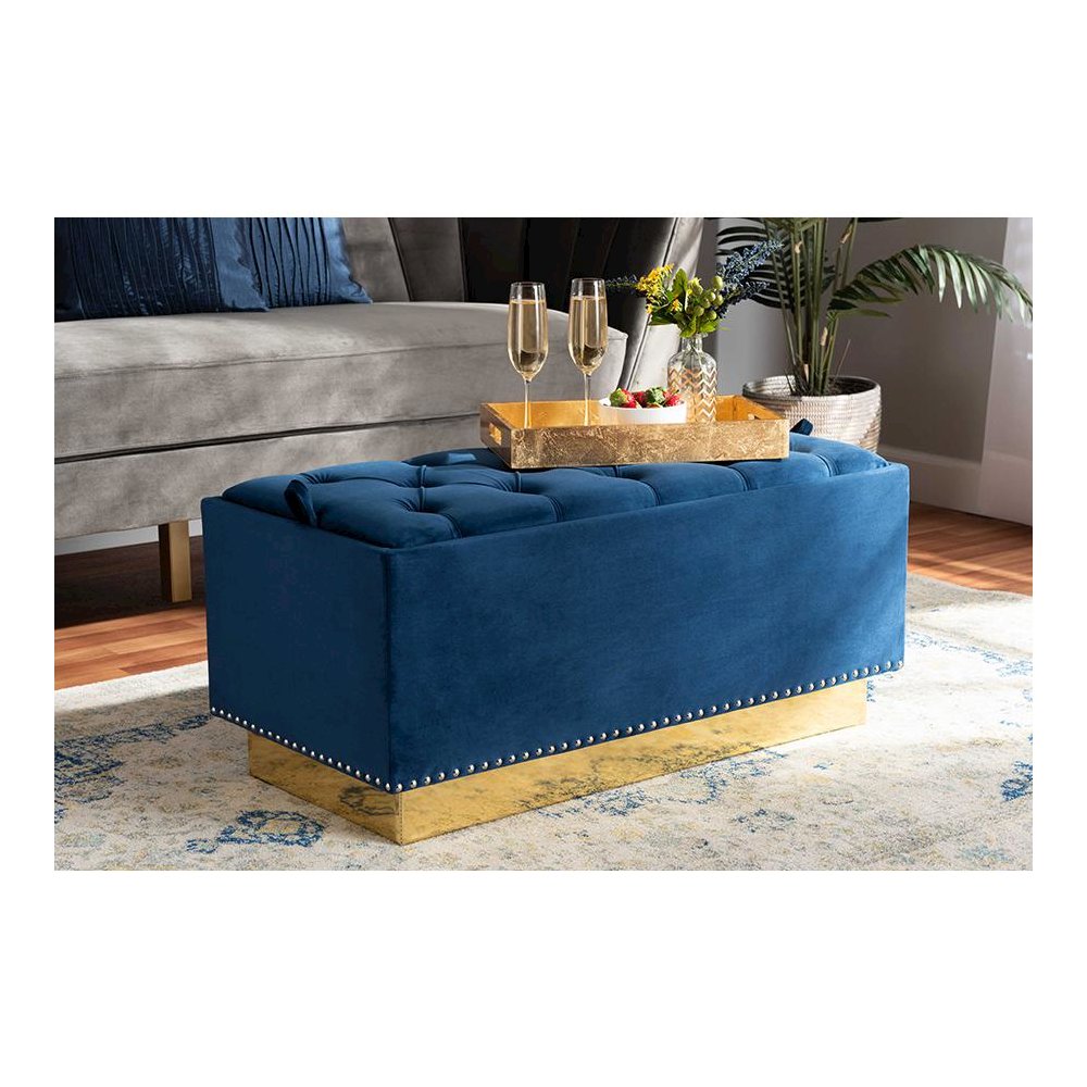 Gold PU Leather Storage Ottoman. Picture 7