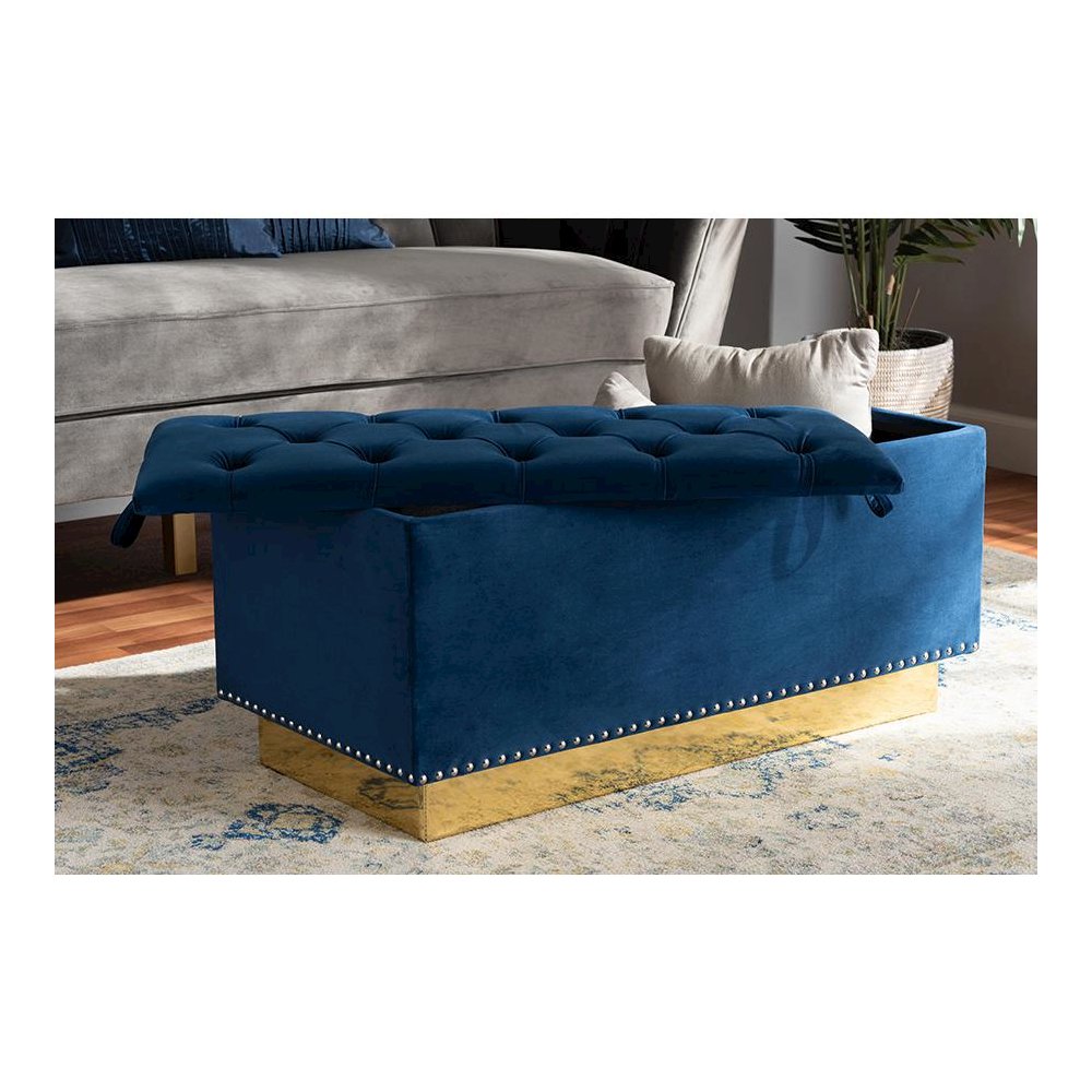 Gold PU Leather Storage Ottoman. Picture 8