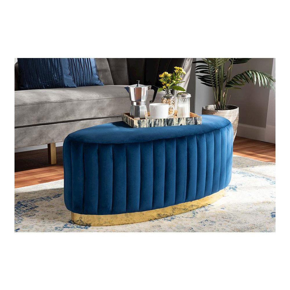 Gold PU Leather Ottoman. Picture 5