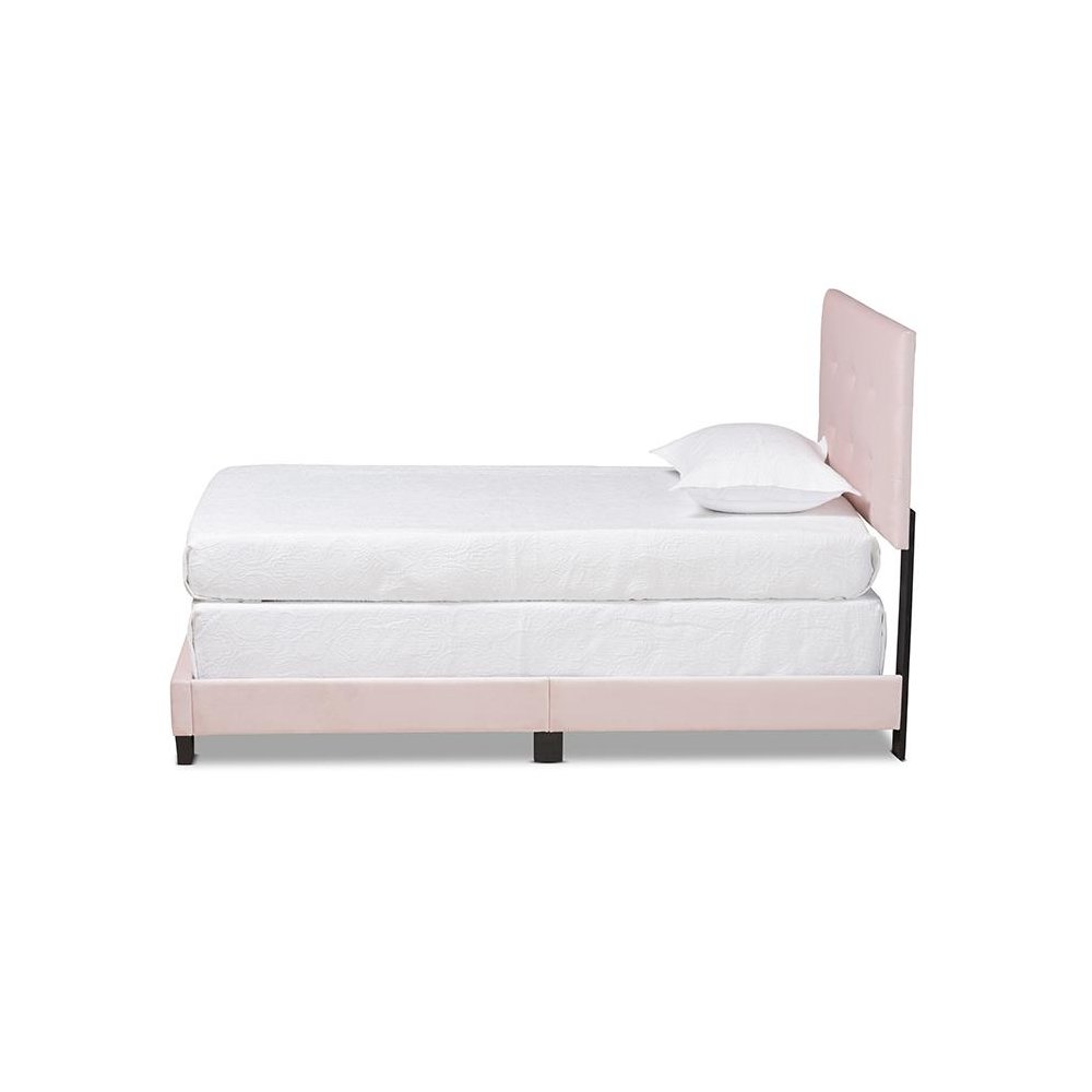 Glam Light Pink Velvet Fabric Upholstered Twin Size Panel Bed. Picture 2