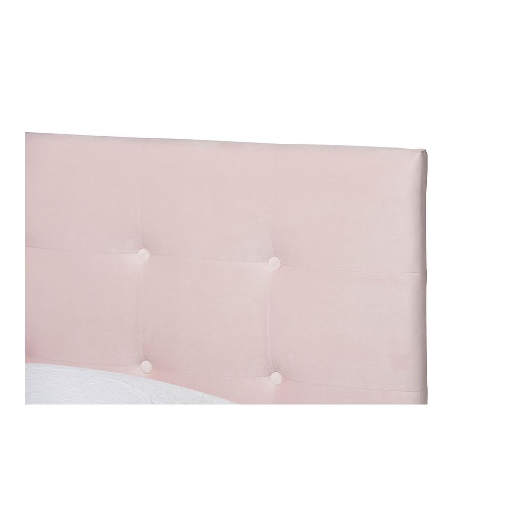 Glam Light Pink Velvet Fabric Upholstered Twin Size Panel Bed. Picture 4
