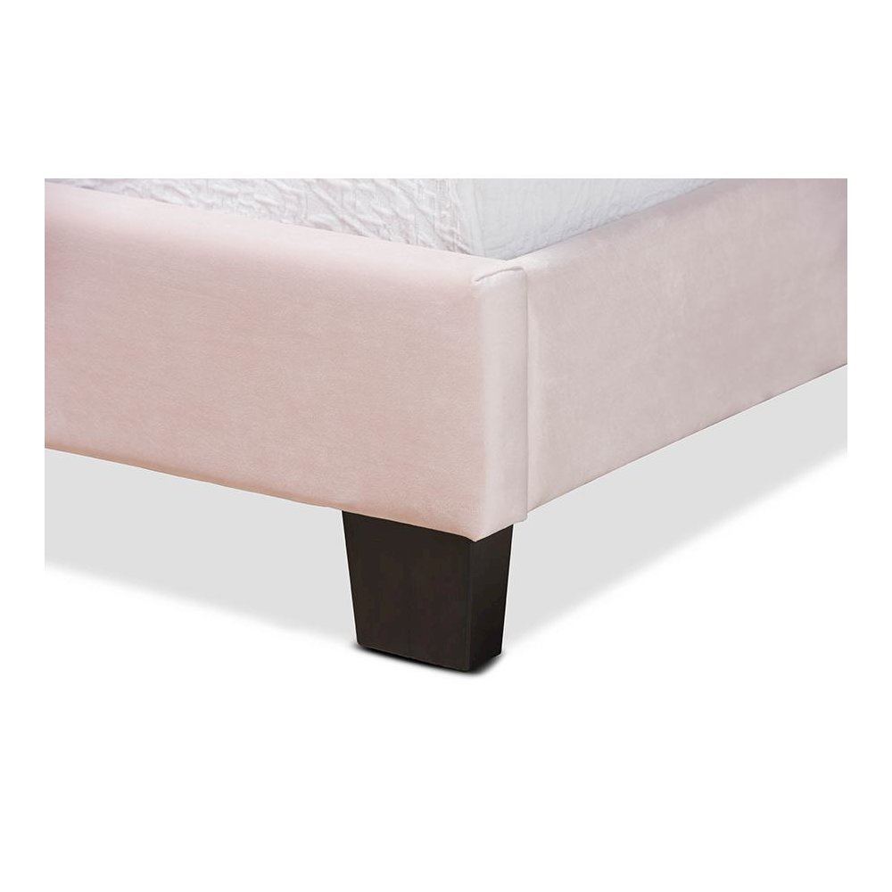 Glam Light Pink Velvet Fabric Upholstered Twin Size Panel Bed. Picture 5