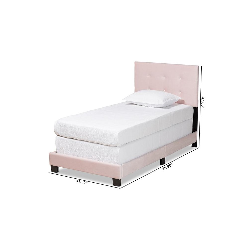 Glam Light Pink Velvet Fabric Upholstered Twin Size Panel Bed. Picture 8