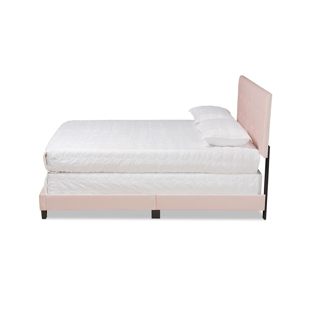 Glam Light Pink Velvet Fabric Upholstered Queen Size Panel Bed. Picture 2