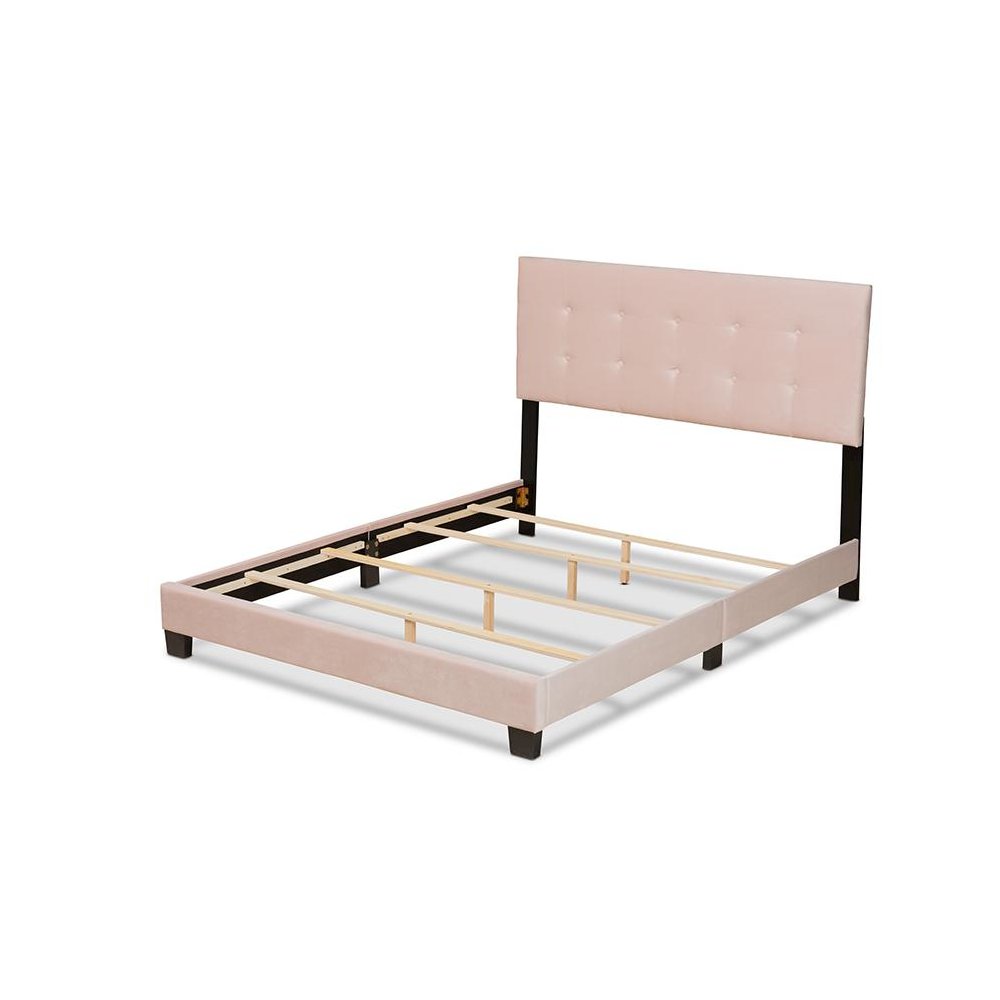 Glam Light Pink Velvet Fabric Upholstered Queen Size Panel Bed. Picture 3