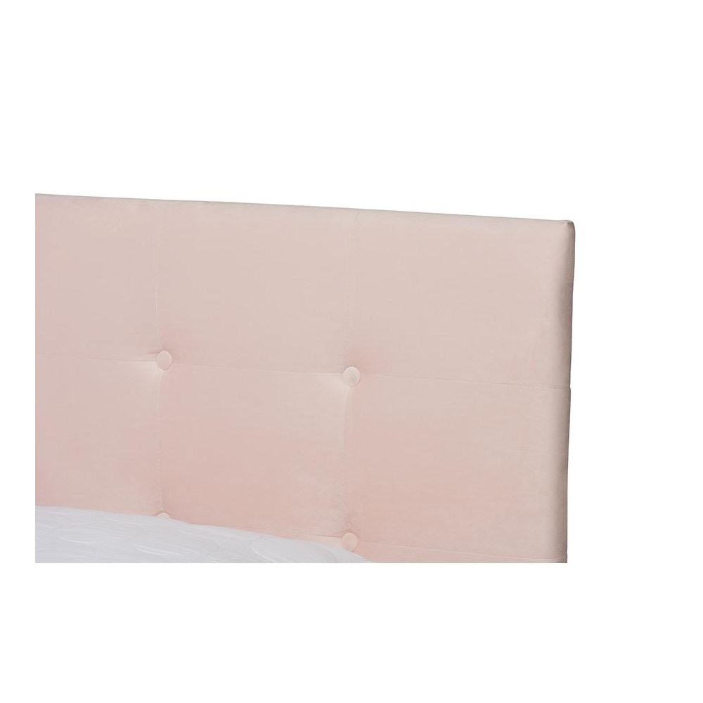 Glam Light Pink Velvet Fabric Upholstered Queen Size Panel Bed. Picture 4