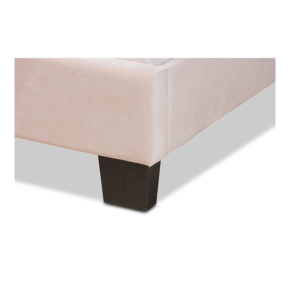 Glam Light Pink Velvet Fabric Upholstered Queen Size Panel Bed. Picture 5