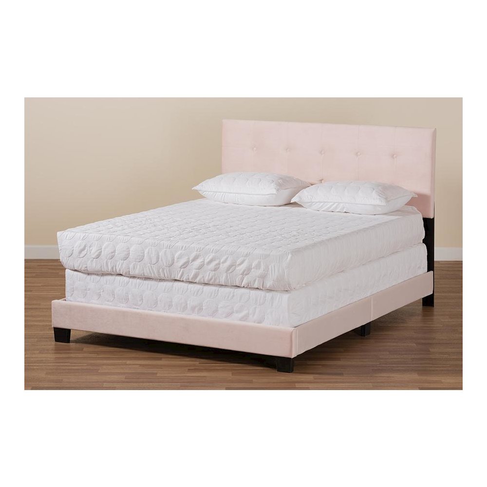 Glam Light Pink Velvet Fabric Upholstered Queen Size Panel Bed. Picture 7