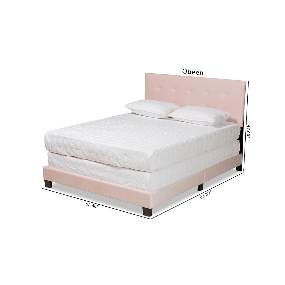 Glam Light Pink Velvet Fabric Upholstered Queen Size Panel Bed. Picture 9