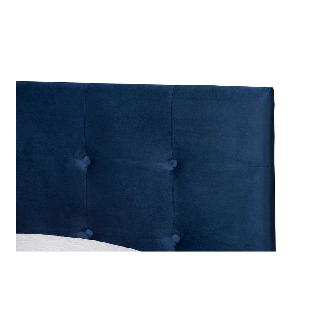 Glam Navy Blue Velvet Fabric Upholstered Twin Size Panel Bed. Picture 4