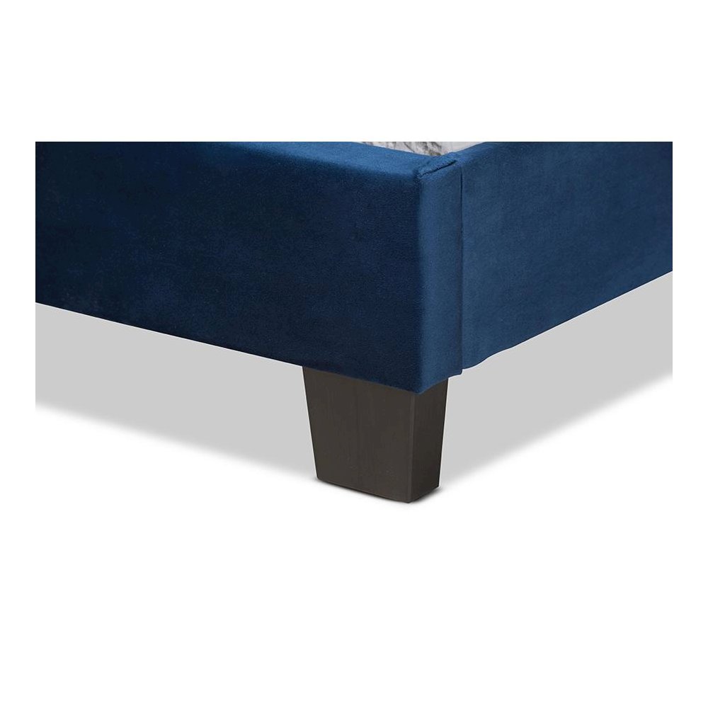 Glam Navy Blue Velvet Fabric Upholstered Twin Size Panel Bed. Picture 5