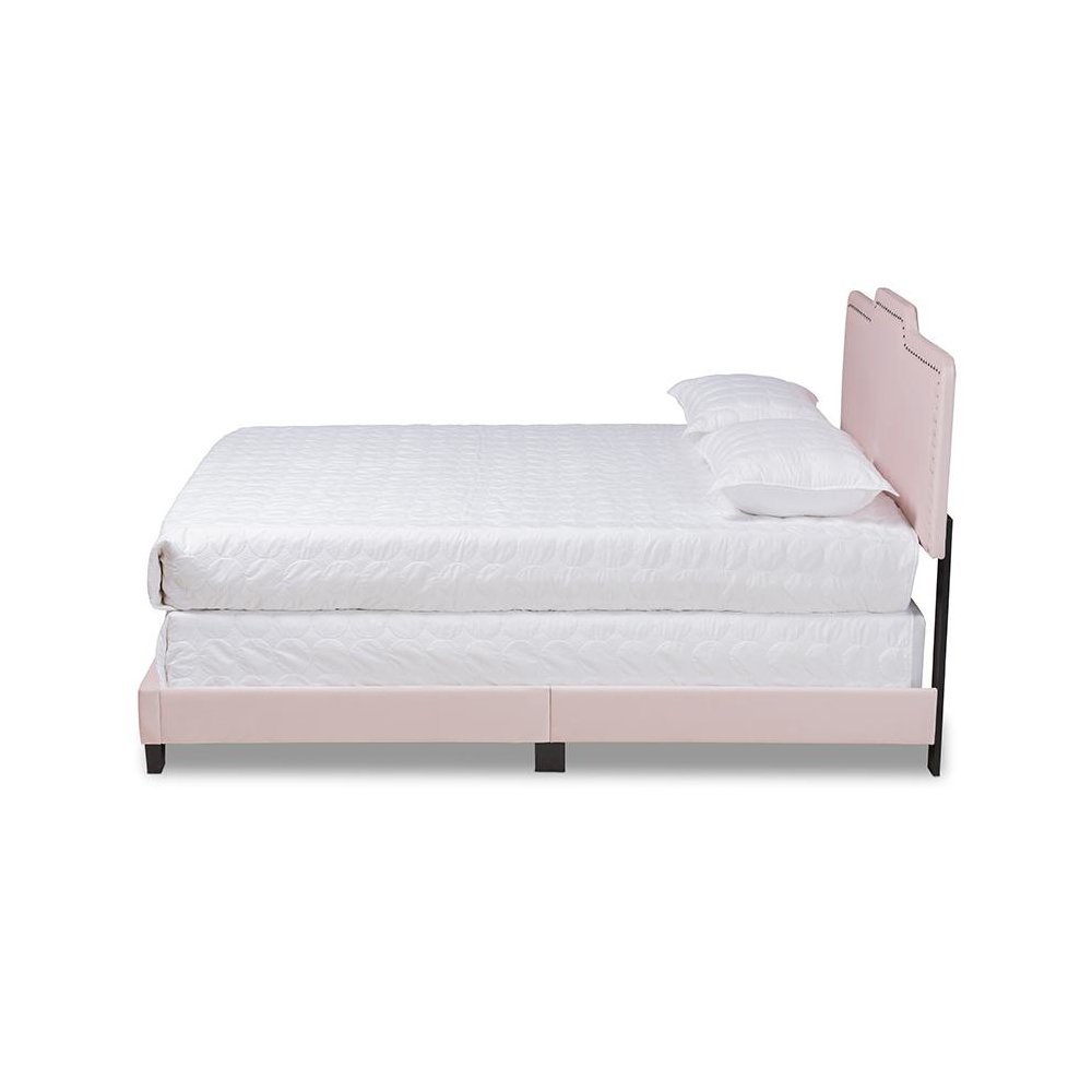 Glam Light Pink Velvet Fabric Upholstered Full Size Panel Bed. Picture 2