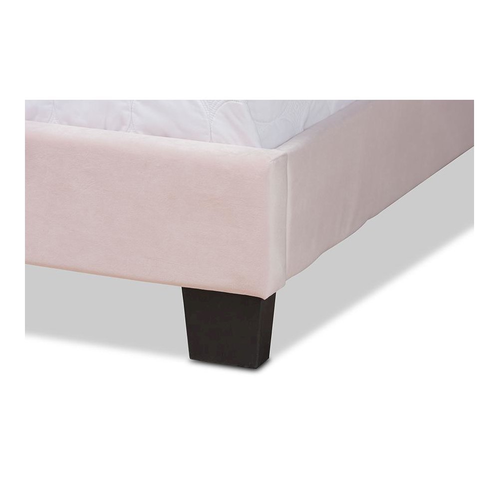 Glam Light Pink Velvet Fabric Upholstered Full Size Panel Bed. Picture 5