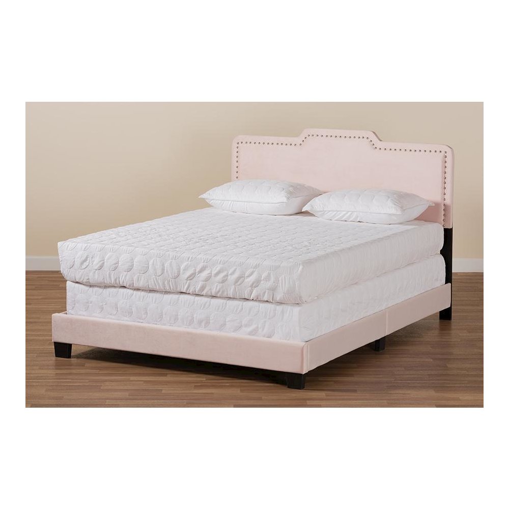 Glam Light Pink Velvet Fabric Upholstered Full Size Panel Bed. Picture 7