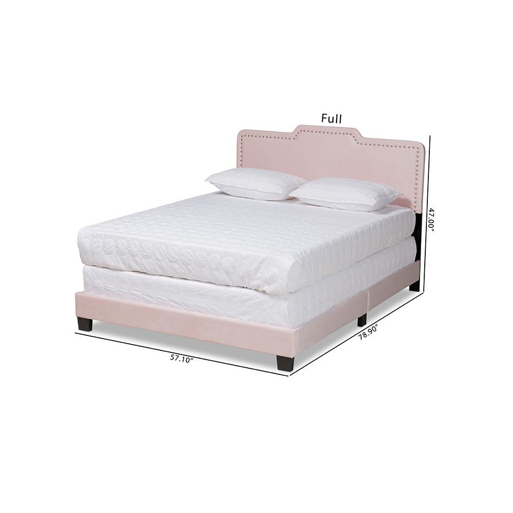 Glam Light Pink Velvet Fabric Upholstered Full Size Panel Bed. Picture 8