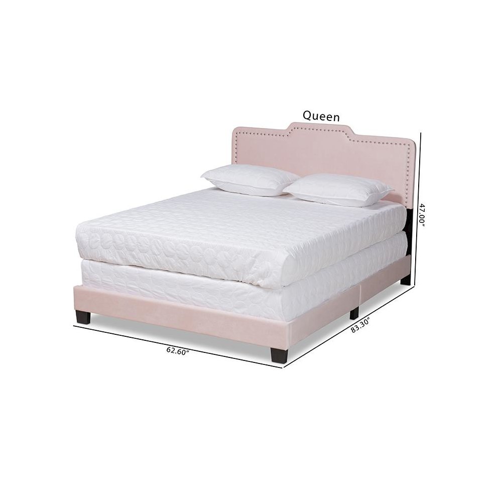 Glam Light Pink Velvet Fabric Upholstered Full Size Panel Bed. Picture 9