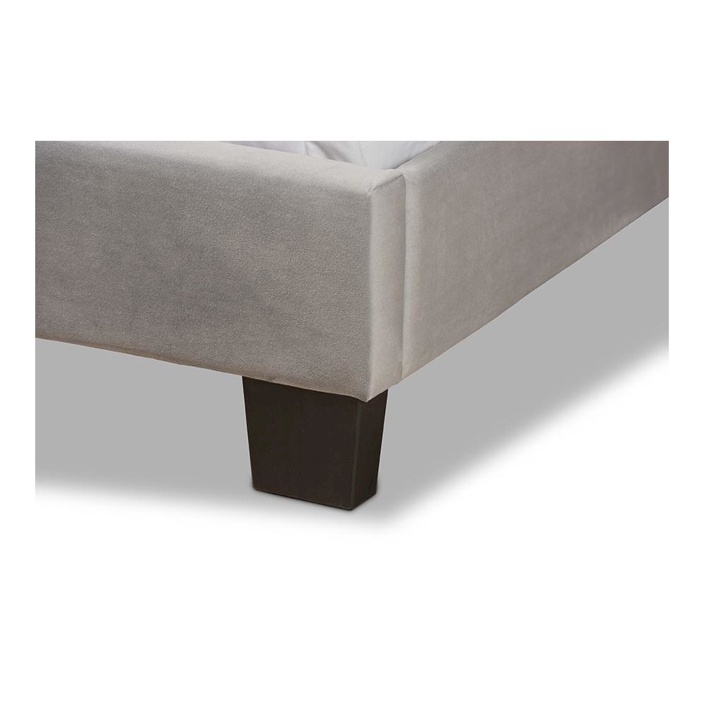 Glam Grey Velvet Fabric Upholstered Queen Size Panel Bed. Picture 5
