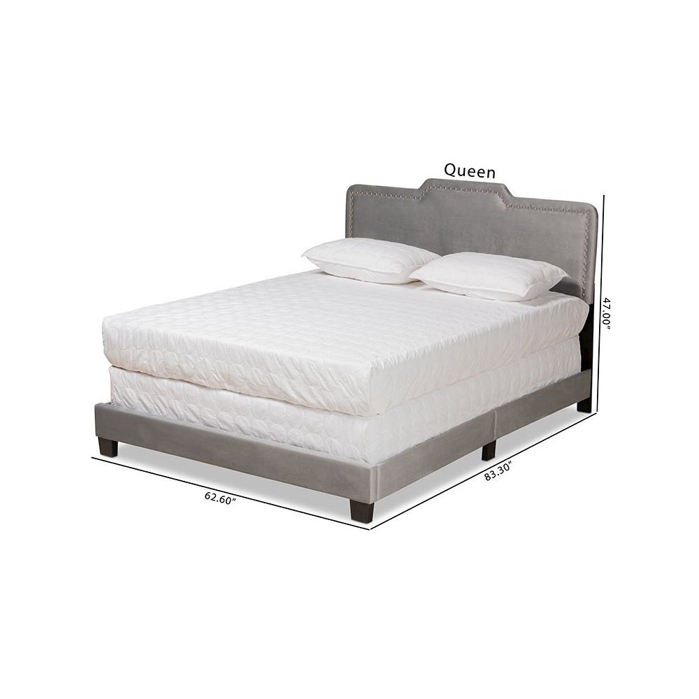 Glam Grey Velvet Fabric Upholstered Queen Size Panel Bed. Picture 9