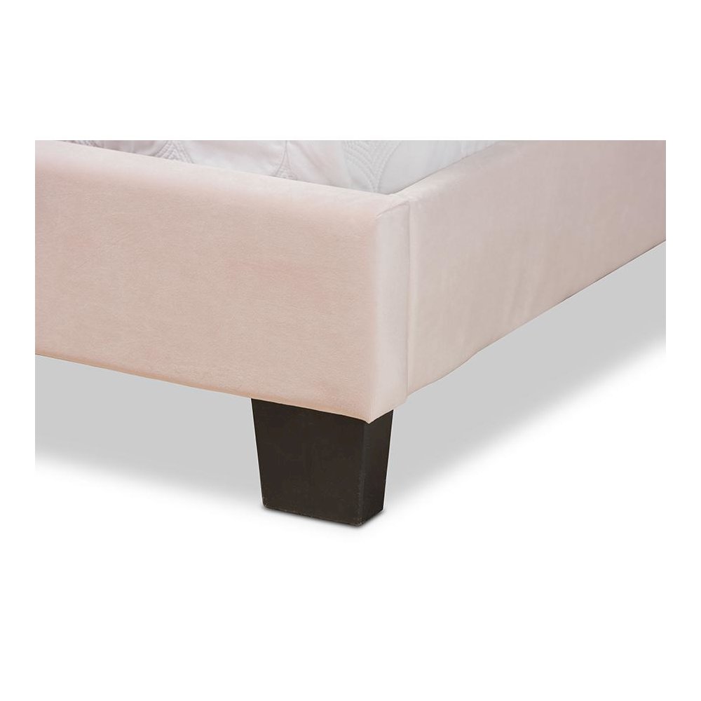 Glam Light Pink Velvet Fabric Upholstered Full Size Panel Bed. Picture 5