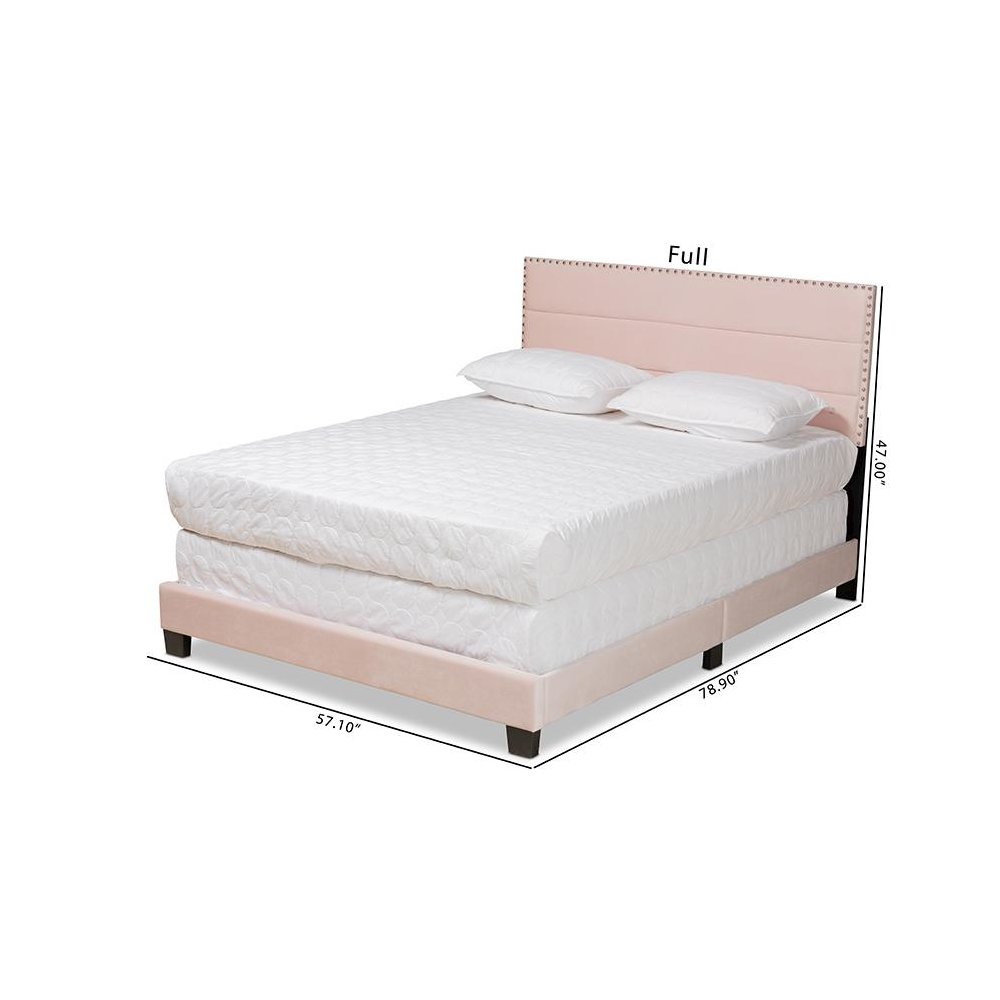 Glam Light Pink Velvet Fabric Upholstered Full Size Panel Bed. Picture 8