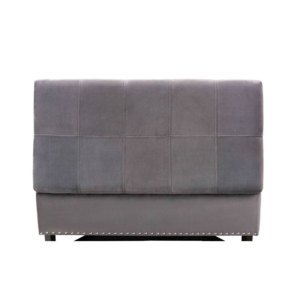 Grey Velvet Fabric Upholstered and Dark Brown Finished Wood Storage Ottoman. Picture 6