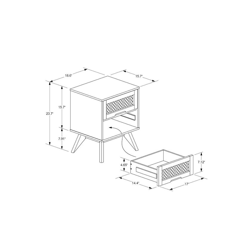 Modern Walnut Brown Finished Wood and Synthetic Rattan 2-Drawer Nightstand. Picture 11