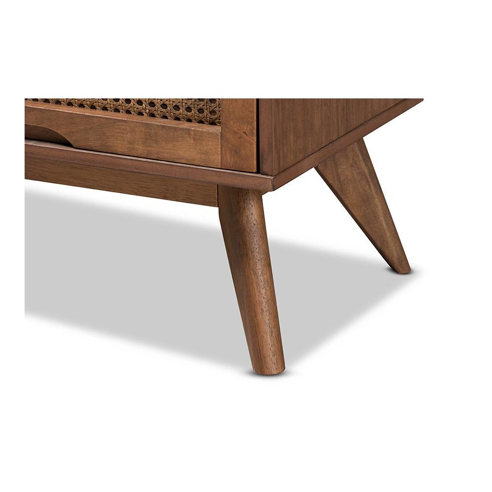 Modern Walnut Brown Finished Wood and Synthetic Rattan 6-Drawer Dresser. Picture 6