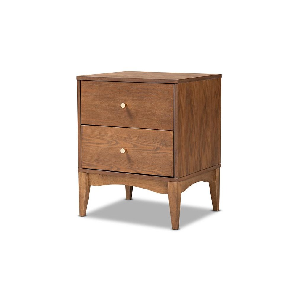 Landis Mid-Century Modern Ash Walnut Finished Wood 2-Drawer Nightstand. Picture 1